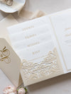 Luxury 4 Inserts Pocket with Embossed with Gold Foil Monogram and  Laser cut Pocket fold Suite