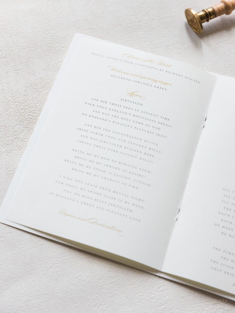 Luxury Classic Order Of Service Booklet With Gold Foil Monogram