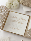 Luxury Old Gold Opulence Laser Cut Lace Pocketfold Wedding Invitation Suite with 3 Tier :  Guest Info & Travel & Rsvp Card