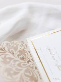 Luxury Champagne Opulence Laser Cut Square Lace Save the Date with Envelope