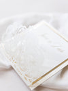 Luxury Champagne Opulence Laser Cut Square Lace Save the Date with Envelope