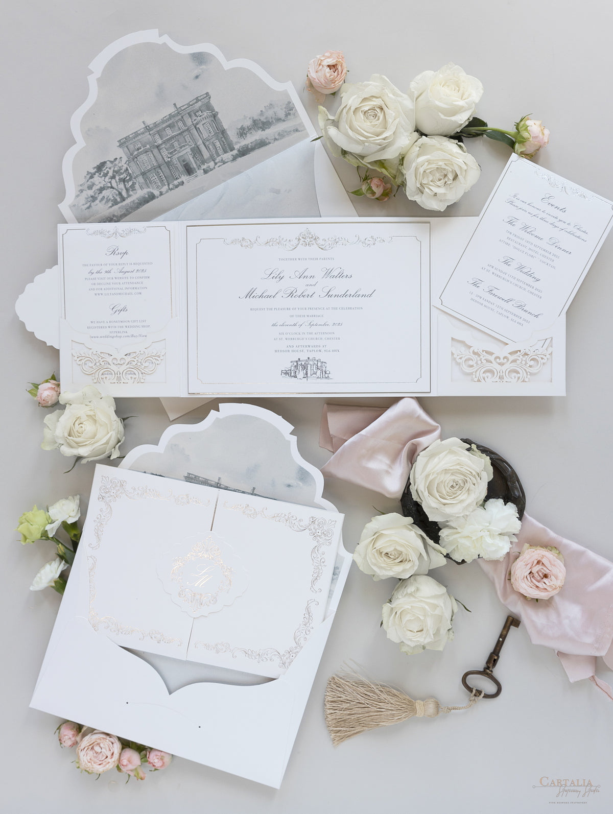 HEDSOR HOUSE Invitación al lugar Suite plegable de bolsillo de lujo Invitación de boda