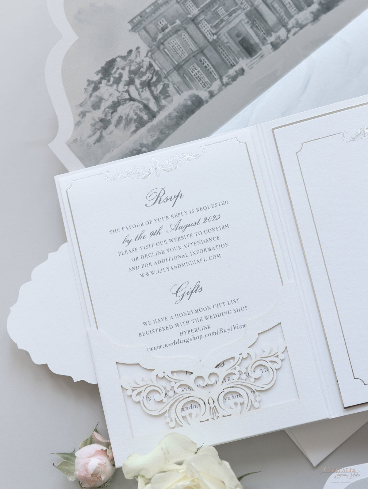 HEDSOR HOUSE Invitación al lugar Suite plegable de bolsillo de lujo Invitación de boda