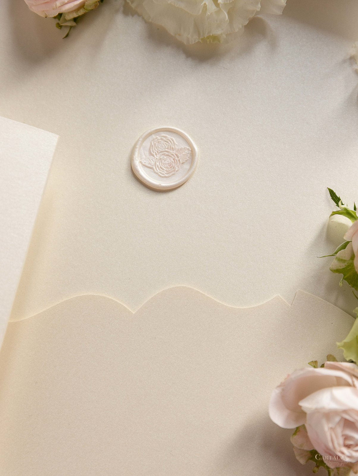 Luxury Roses Gold Foil Invitation pocket fold suite for Wedding Day, RSVP, Info Card with Laser Cut pocket, Calligraphy Script