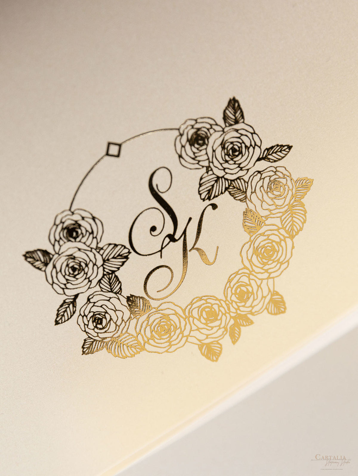 Luxury Roses Gold Foil Invitation pocket fold suite for Wedding Day, Rsvp, Info Card with Laser Cut pocket, Calligraphy Script