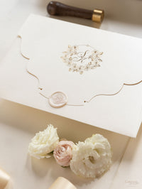 Luxury Roses Gold Foil Invitation pocket fold suite for Wedding Day, RSVP, Info Card with Laser Cut pocket, Calligraphy Script