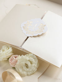 Luxury Roses Gold Foil Invitation pocket fold suite for Wedding Day, RSVP, Info Card with Laser Cut pocket, Calligraphy Script