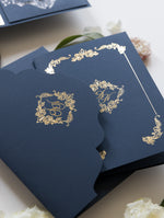Luxury Navy & Gold Classic Pocket Suite with Gold Foil and Wedding with 3 inserts Tri Fold
