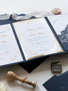 Luxury Navy & Gold Classic Pocket Suite with Gold Foil and Wedding with 3 inserts Tri Fold
