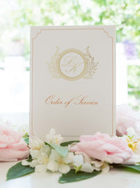 Bespoke Order Of Service with Watercolour Venue & Gold Foil | Villa del Balbianello, Lake Como Wedding
