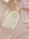 Luxurious Glitter Deckled Edge 600 gsm Calendar Style Tag with Monogram and satin ribbon Save the Date