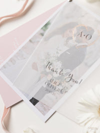 Thank you Card in Vellum with Rose Gold Accents with your Own Photo