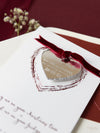 Christmas Tree Red Mirror Save the Date Magnet in Plexi Engraving, Velvet Ribbon.