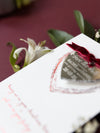 Christmas Tree Red Mirror Save the Date Magnet in Plexi Engraving, Velvet Ribbon.