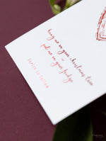 Christmas Tree Red Mirror Save the Date Magnet in Plexi Engraving, Velvet Ribbon.