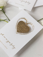 Gold Mirror Plexi Save the Date Magnet with Heart Foiled card.