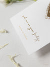 Gold Mirror Plexi Save the Date Magnet with Heart Foiled card.