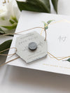 Silver Mirror Plexi in Hexagon Save the Date Magnet with card and Gold String