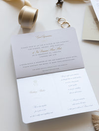 Luxury Passport Wedding Invitation in Champagne with Real Gold Foil Boarding Pass Invite suite