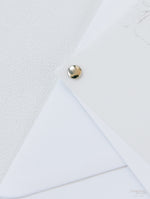 Vellum/ Parchment Layer and Silver Bolt Evening Invitation with Eucalyptus Silver Mirror Plexi Hexagon Tag