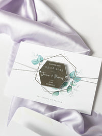 Acrylic Silver Mirror Save The Date Card with Floral Design & Real foil