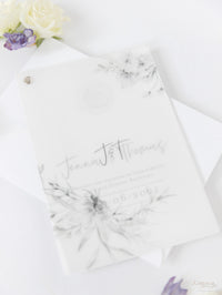 Vellum Suite Evening Reception Invitation & RSVP in Grey & Silver Boho Floral Design Silver Foil Mirror Plexi