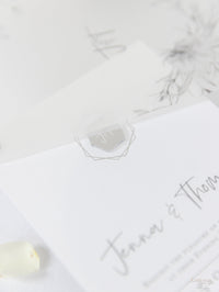 Vellum Suite Evening Reception Invitation & RSVP in Grey & Silver Boho Floral Design Silver Foil Mirror Plexi