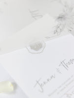 Vellum Suite Evening Reception Invitation & RSVP in Grey & Silver Boho Floral Design Silver Foil Mirror Plexi