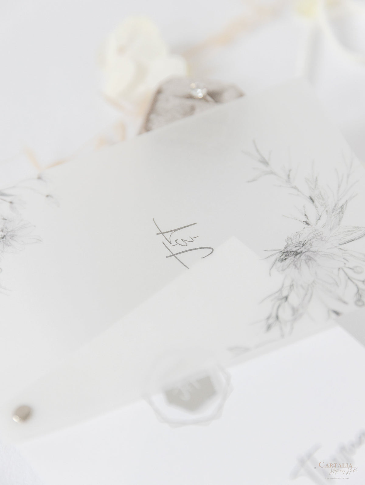 Vellum Suite Evening Reception Invitation & RSVP in Grey & Silver Boho Floral Design Silver Foil Mirror Plexi