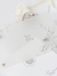 Vellum Suite Evening Reception Invitation & RSVP in Grey & Silver Boho Floral Design Silver Foil Mirror Plexi
