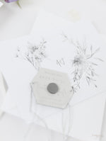 Silver Magnet Hexagon in Mirror Plexi Save the Date with Card and Silver String