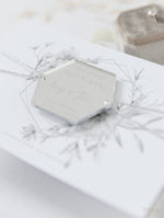 Silver Magnet Hexagon in Mirror Plexi Save the Date with Card and Silver String