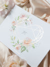 Silver Heart Shaped Mirror Magnet Engraved Save the Date Card with Real Foil