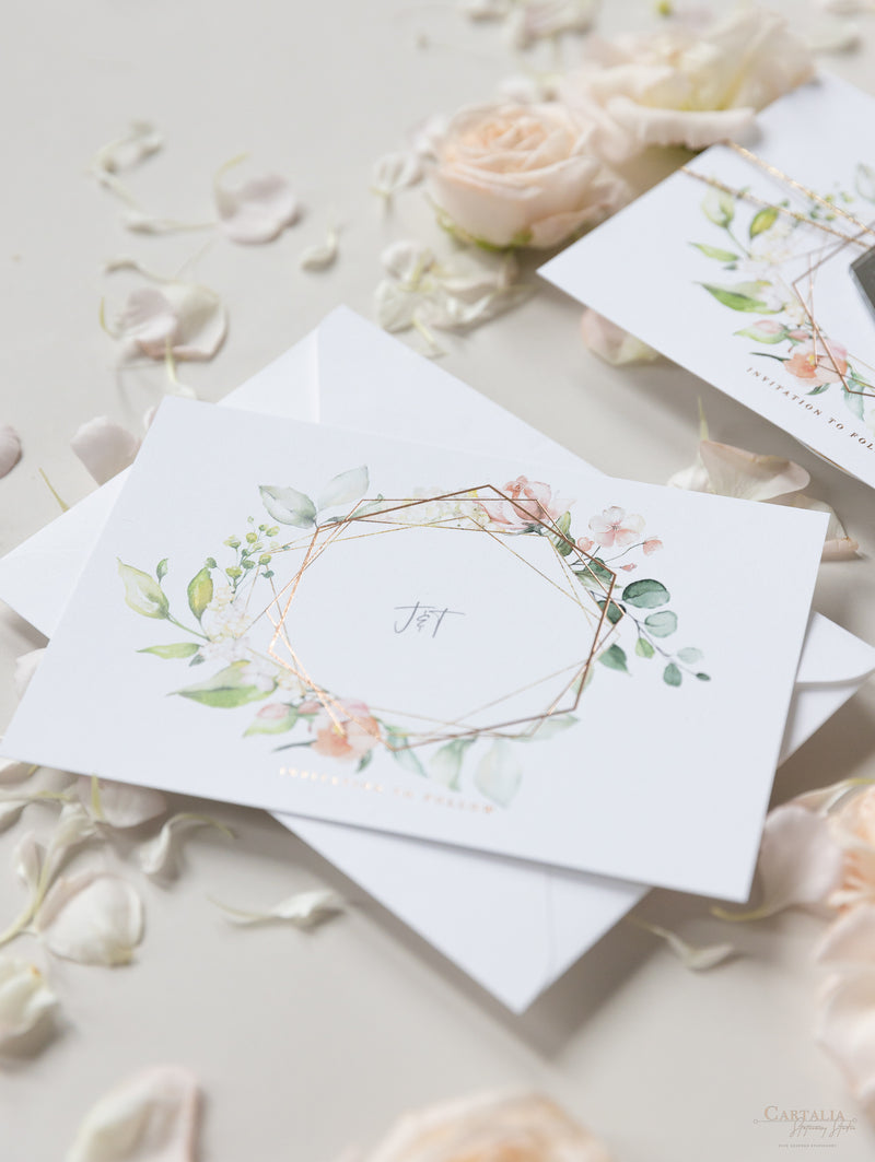 Acrylic Silver Mirror Save The Date Card with Floral Design & Real foil