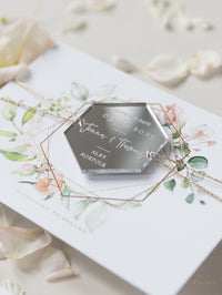 Hexagonal Mirror Magnet Personalised Engraving  Save the Date Card with Real Foil