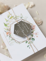 Acrylic Silver Mirror Save The Date Card with Floral Design & Real foil