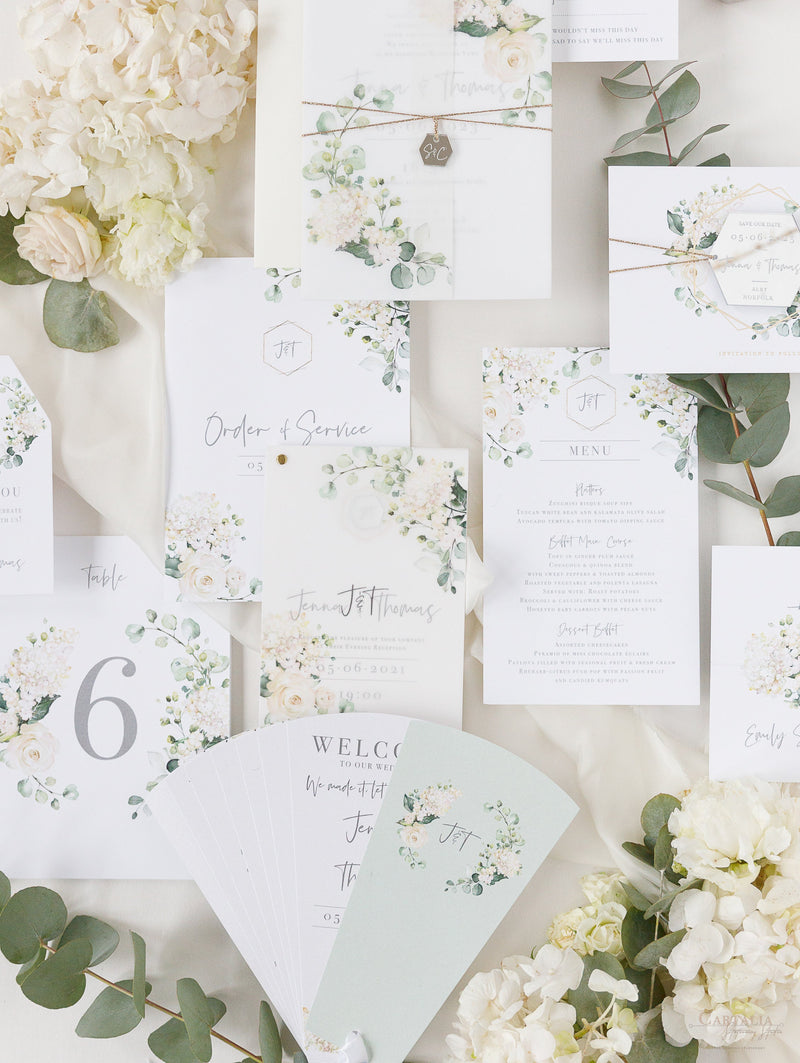 White Hydrangea Design Place Cards