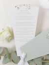 White Hydrangea Wedding Petal Program Fan, Order of Day in Sage Green, Order of Service