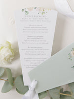 White Hydrangea Wedding Petal Program Fan, Order of Day in Sage Green, Order of Service