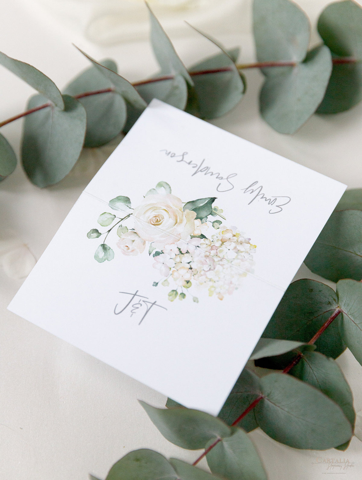 White Hydrangea Design Place Cards