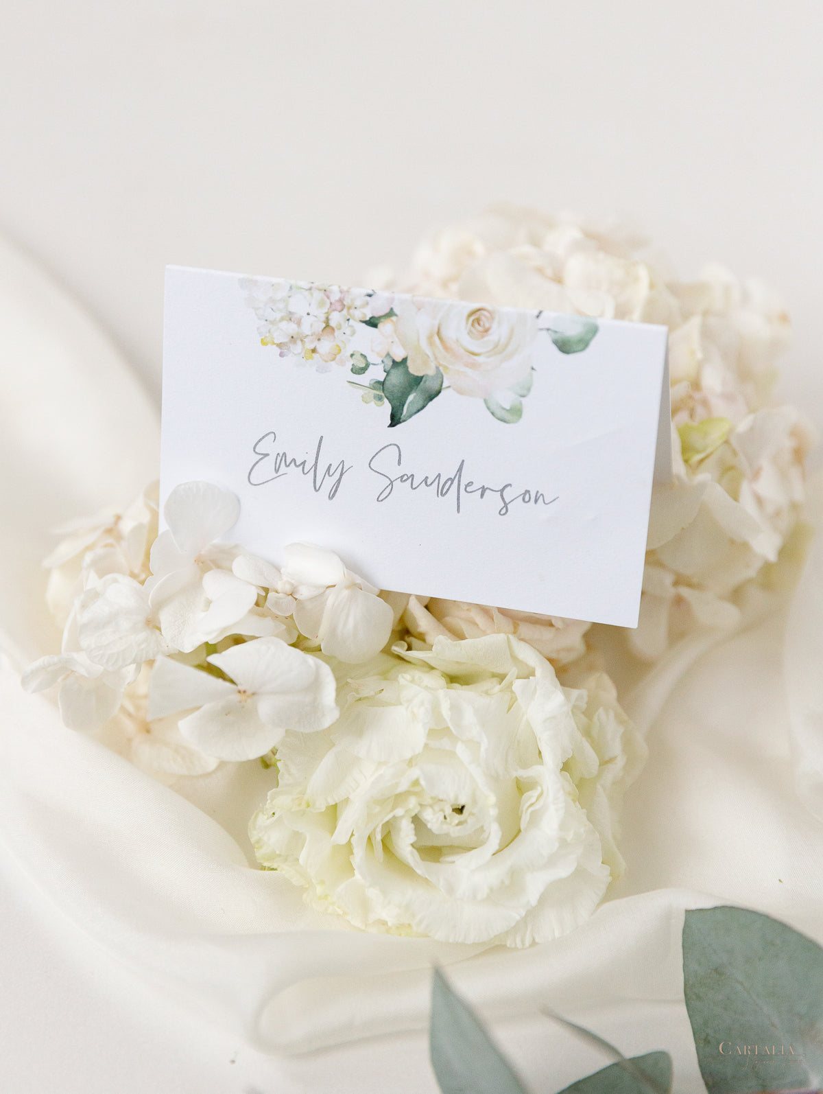 White Hydrangea Design Place Cards