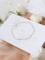 Mirror Plexi in Hexagon Save the Date Magnet with card and Gold String