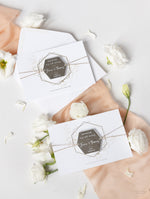 Mirror Plexi in Hexagon Save the Date Magnet with card and Gold String