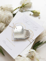 Geometric Heart Acrylic Mirror Magnet Engraved Save the Date Card with Real Foil