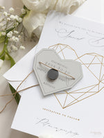 Geometric Heart Acrylic Mirror Magnet Engraved Save the Date Card with Real Foil