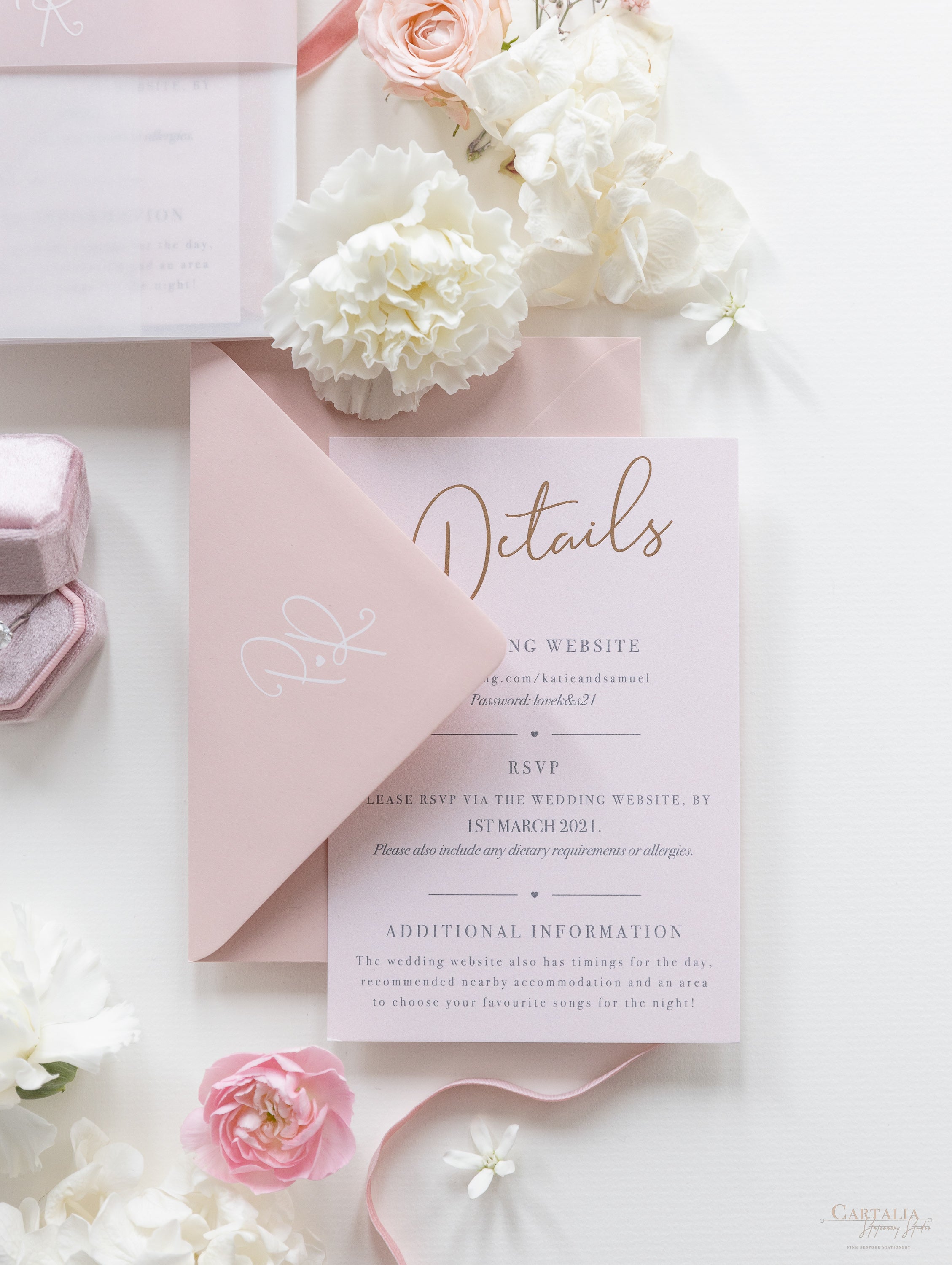Rose Gold Foil Acrylic Wedding Invitation with Vellum Wrap, RSVP and F –  Indy Bee Crafts