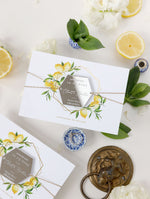 Sicilian Lemon Save the Date with Mirror Plexi Hexagon Magnet Destination Wedding