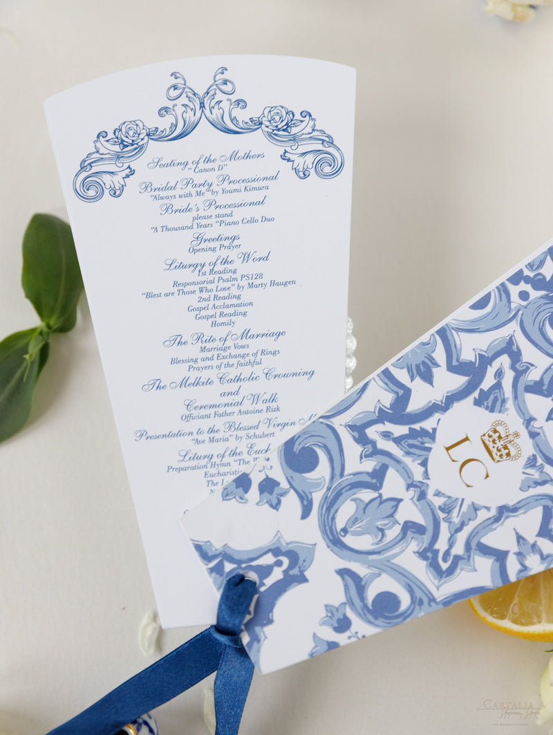 Orden del día de boda de destino, orden de servicio con limones y tejas sicilianas