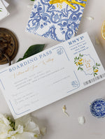 Luxury Destination Wedding Passport with Lemons and Sicilian Tiles, Italy