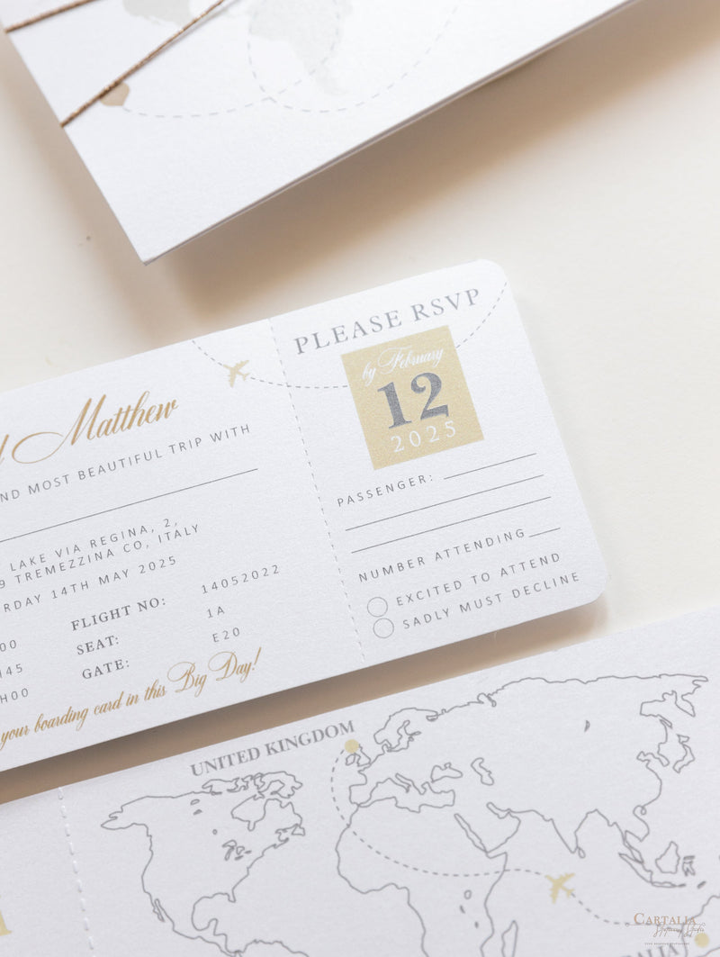FOLDER Cartera de viaje: Invitación de pasaporte de boda dorada de lujo en suite de invitación de pasaporte con etiqueta de bolsillo y espejo